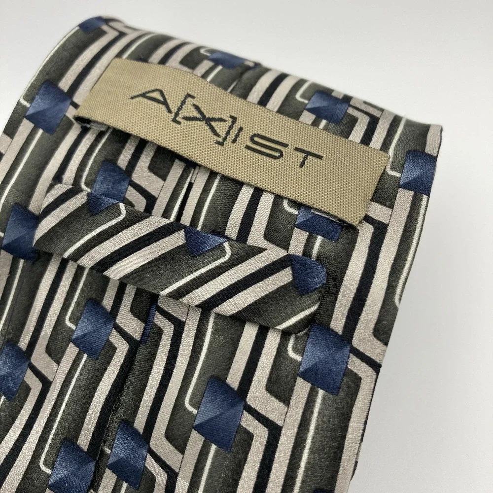 A[X]ist Men's Necktie‎ 100 % Silk Classic Length Wide Geometric Blue